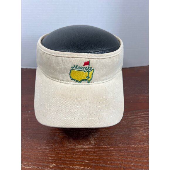 Masters Beige Golf Visor Adjustable Strap Embroidered Logo Cotton Made In USA M3 - Picture 1 of 4
